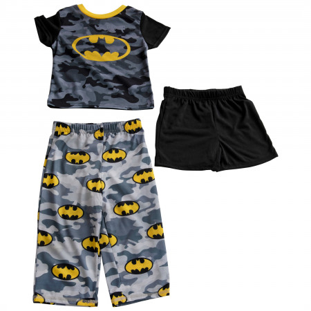 Batman Logo and Camo Pajama Shirt, Short and Pant Set